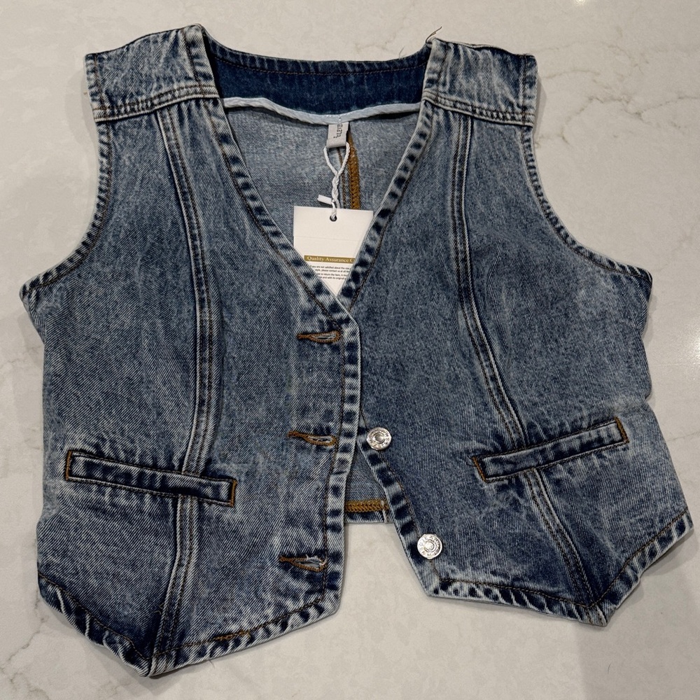 Denim Vest with Button Closure
